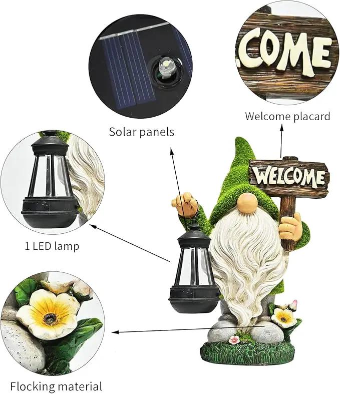 Garden Gnome Statue Outdoor Decor Large Flocked Resin Gnome Figurine with Solar Light Holding Lantern Welcome Sign Garden Yard Decorations Dwarf Sculpture for Outside Patio Porch Lawn Decor. by GreenHaven Gardens