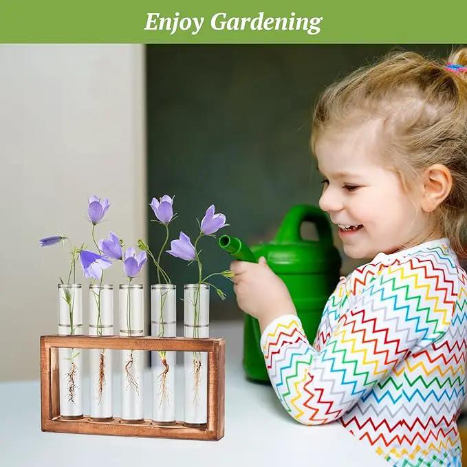 2pcs Desktop Glass Plant Propagation Station with 10 Test Tubes in Wooden Stand - Hydroponic Plants Cutting Office Home Decoration and Garden Decor Terrarium (10 Tubes) by GreenHaven Gardens