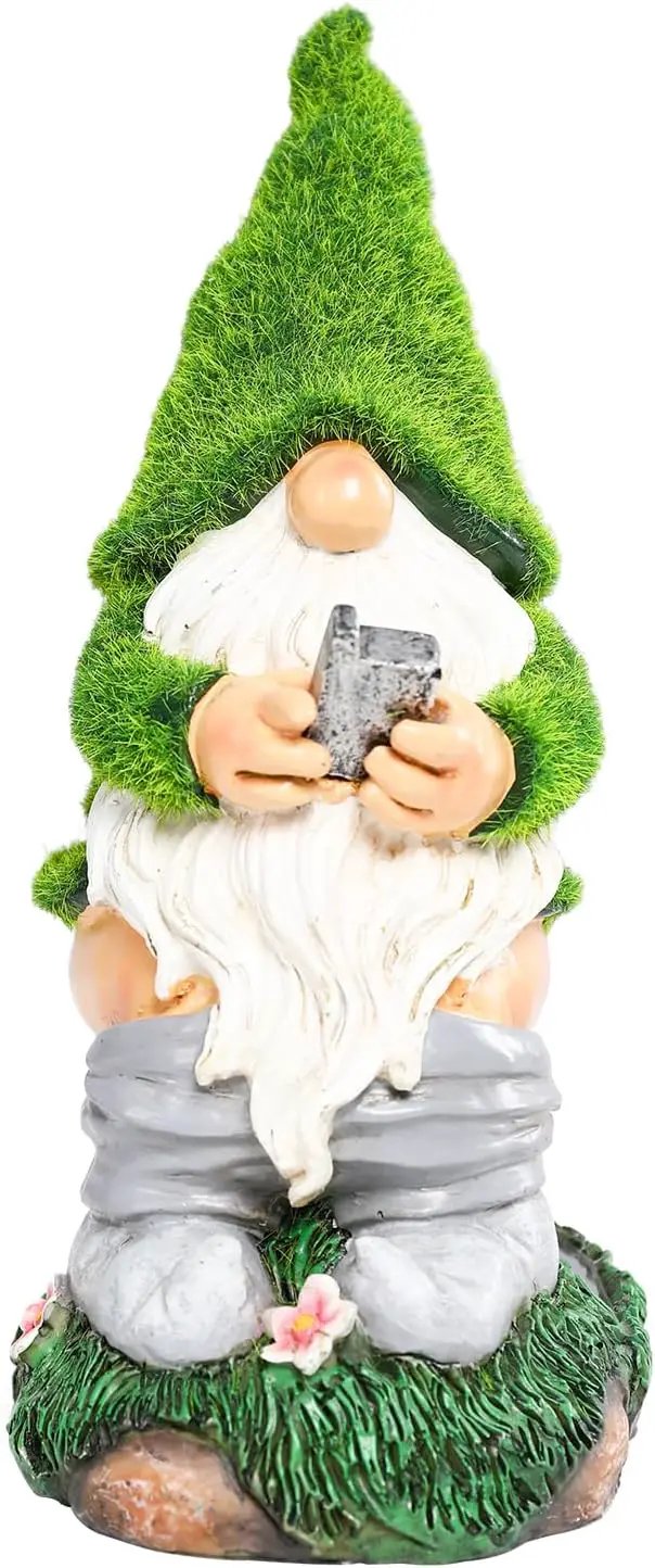 Garden Gnome Statues - Resin Gnome Figurine Sitting on Solar Crackle Glass Globe Lights, Funny Garden Gnome Ornament for Patio Yard Lawn Porch Outdoor Decor by GreenHaven Gardens