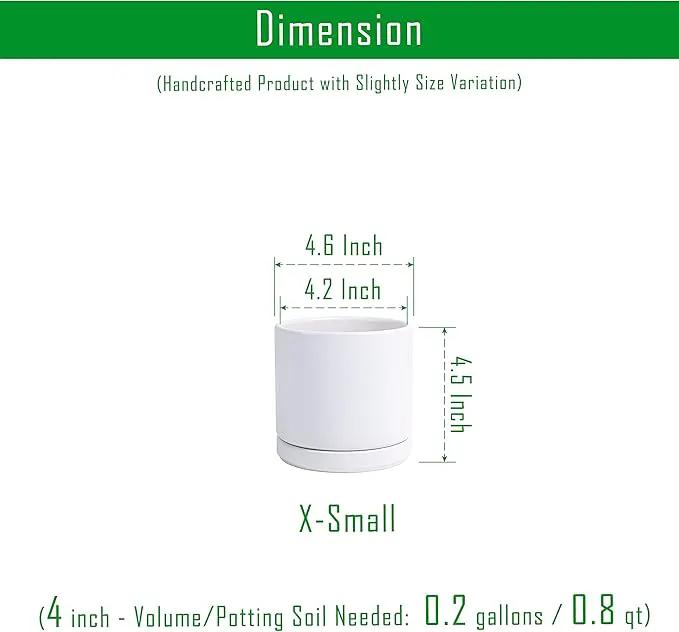 D'vine Dev Ceramic Planter Pot with Drainage Hole and Saucer, Indoor Cylinder Round Flower Pot, 4.6 Inch, White, 94-O-B-1 by GreenHaven Gardens