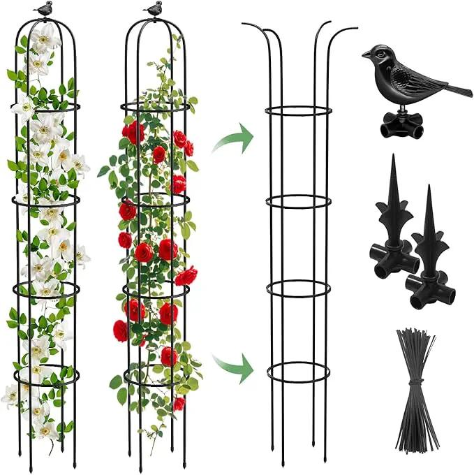 2 Pcs Garden Trellis for Climbing Plants, 6.2 Ft Rustproof Metal Pipe with Heavy Duty Plastic Coated, Garden Outdoor Indoor Potted Plant Support, Obelisk Garden Trellis for Climbing Vine by GreenHaven Gardens