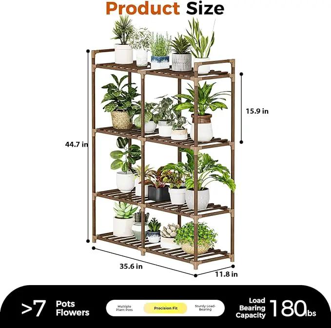 Bamworld Plant Stand with Grow Lights for Indoor Plants Wood Plant Shelf 4 Tier Large Flower Stand for Mutiple Plant Holder Rack for Patio Living Room Balcony by GreenHaven Gardens