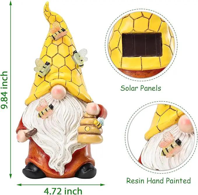 Garden Gnome Statue with Bee Solar Lights, Resin Gnome Figurine for Outdoor Decor, Porch Patio Yard Decorations by GreenHaven Gardens