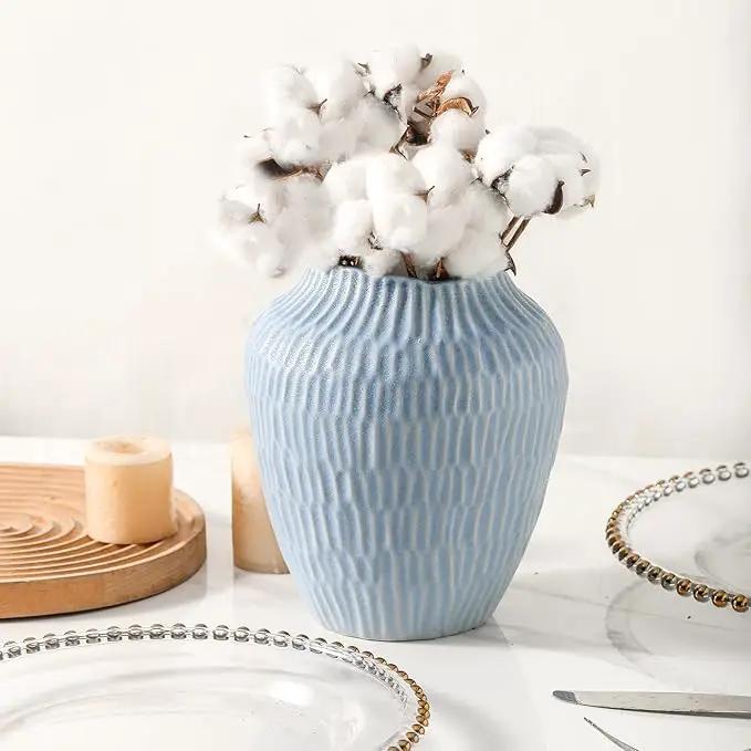 Ceramic Vase for Home Decor,7.8 Inch Flower Vases，Decorative Blue Vase for Pampas Grass，Modern Art Texture Vases for Home Entryway Living Room Dining Table Farmhouse Office Decor-Mat Blue by GreenHaven Gardens