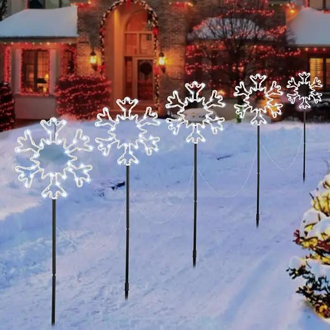 Snowflake Lights Outdoor, 5 Large Snowflake Christmas Pathway Lights Outdoor Christmas Decorations Yard Sidewalk Walkway Driveway Marker Stake, White by GreenHaven Gardens