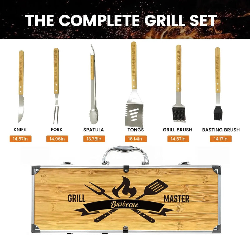 Grill Tool Set, Wooden Grilling Accessories, Heavy Duty Stainless Steel BBQ Grill Tools Set for Outdoor Grill with Spatula, Tongs Aluminum Case for Camping Backyard Barbecue, Grill Set for Men Women by GreenHaven Gardens