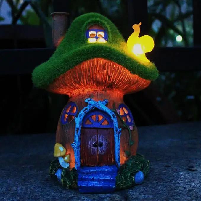 Mushroom Garden Statues,Outdoor Fairy House Figurine with Solar Powered Garden Light, Gifts for Women Mom Grandma Halloween Decor or Yard Decor (Resin) by GreenHaven Gardens