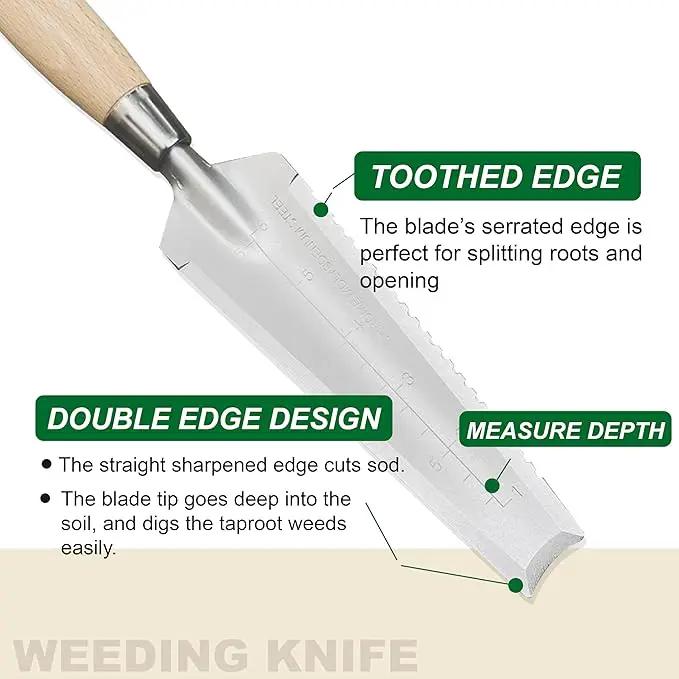SUMIO 13.3" Alloy Steel Weeding Transplanter, Hori Hori Knife, Digging Trowel with Serrated Edge, Garden Root Cutter, and Dandelion Trowel for Propagation and Transplanting by GreenHaven Gardens