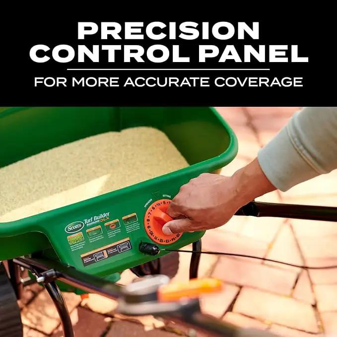 Scotts Turf Builder EdgeGuard DLX Broadcast Spreader for Seed, Fertilizer, Salt, Ice Melt, Holds up to 15,000 sq.ft. Product by GreenHaven Gardens