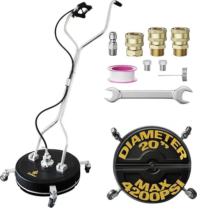 EDOU 20-Inch Dual Handle Pressure Washer Surface Cleaner, Wheels - Heavy Duty Composite Surface Pressure Washer - 4000 PSI Max - Includes 3/8-Inch Quick Connector Kit, Teflon Tape, Adapter Set by GreenHaven Gardens