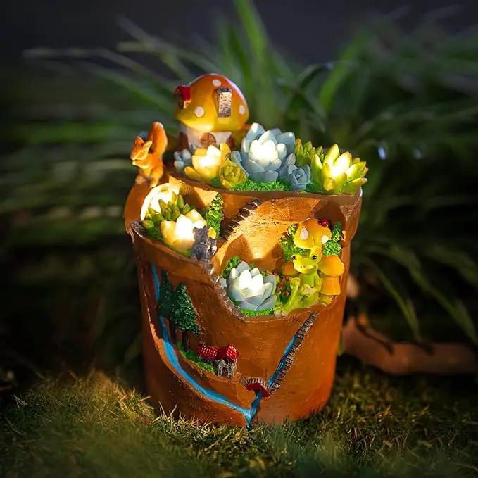 Garden Solar Figurine Light - Flowerpot Succulent Solar Light Outdoor, Solar Powered Lighting Outside Decorations Yard Art Lawn Ornaments for Porch Patio Balcony - Succulent Gifts for Women Mom by GreenHaven Gardens