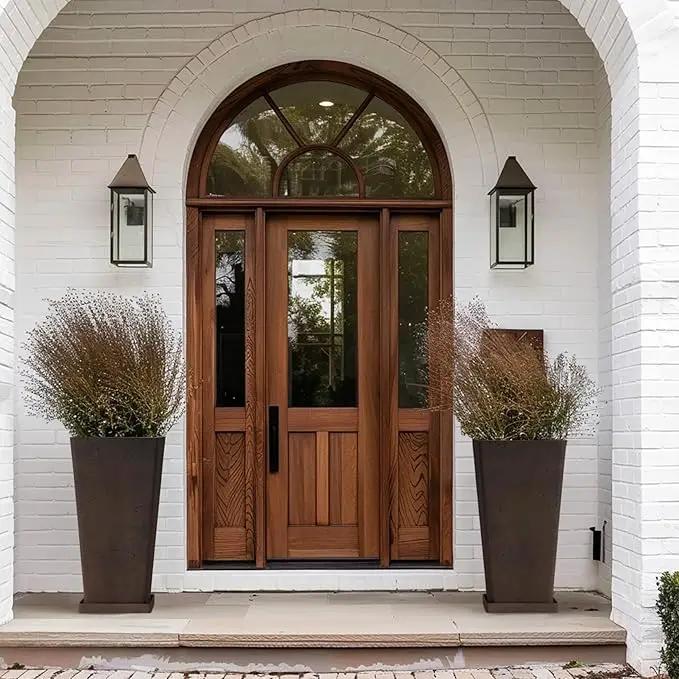 LA JOLIE MUSE 26 inch Tall Planters for Outdoor Plants,Set of 2 Tapered Planters with Trays,Iron Plastic Rectangular Tall Planters for Front Door, Patio and Deck, 26'' Iron With Tray by GreenHaven Gardens
