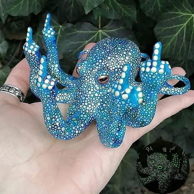 Middle Finger Octopus，Middle Finger Statue，Weird Decor Suitable for Indoor and Outdoor Garden Home Various Fish Tank Decoration (Blue) by GreenHaven Gardens