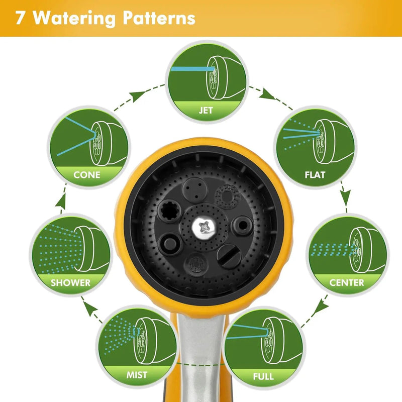RESTMO Garden Hose Nozzle, Heavy Duty Metal Water Hose Nozzle with 7 Adjustable Spray Patterns, High Pressure Hand Sprayer with Flow Control, Best for Watering Plant & Lawn, Washing Car & Pet, Yellow by GreenHaven Gardens