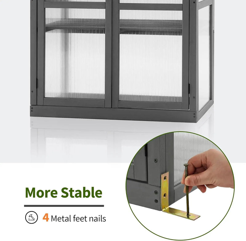 MCombo Wooden Cold Frame Greenhouse, Raised Flower Planter Shelf Protection for Outdoor Indoor Use, 0760 (Dark Grey) by GreenHaven Gardens