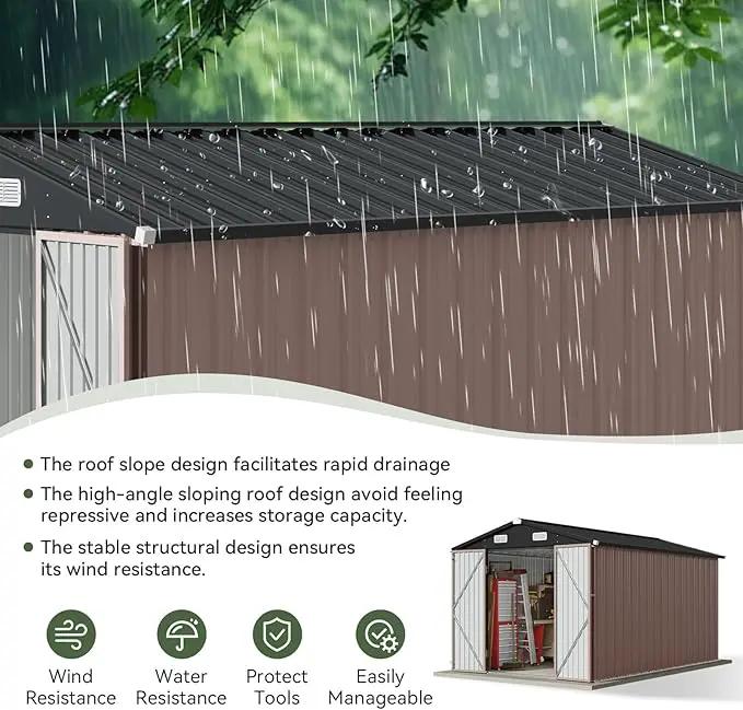 Aoxun 12x7.5 FT Shed Outdoor Storage Shed with Spacious Door Large Sheds with Double Lockable Door Galvanized Metal Shed for Garbage Can, Bike, Mower, Brown by GreenHaven Gardens