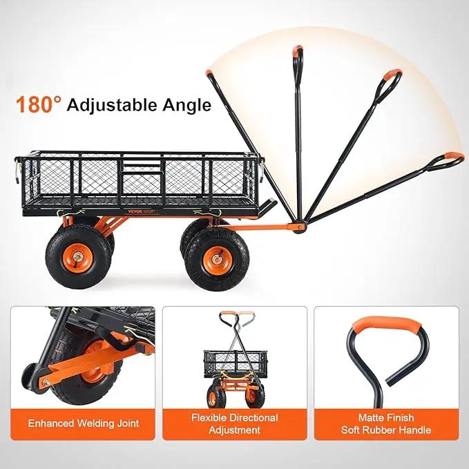 VEVOR 880lbs Steel Garden Dump Cart Utility Wagon, Heavy Duty Yard Dump Wagon Cart with Removable Sides, Pullable Handle, Utility Liner, 10in All Terrain Wheels by GreenHaven Gardens