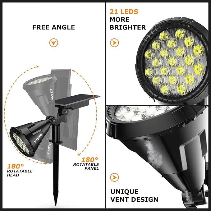 Solar Spot Lights Outdoor, 21 LEDs Brightness Solar Outdoor Lights IP67 Waterproof, 2-in-1 Adjustable Outdoor Lights Solar Powered for Yard Trees Patio Pathway Yard Flag - Cool White(6 Pack) by GreenHaven Gardens