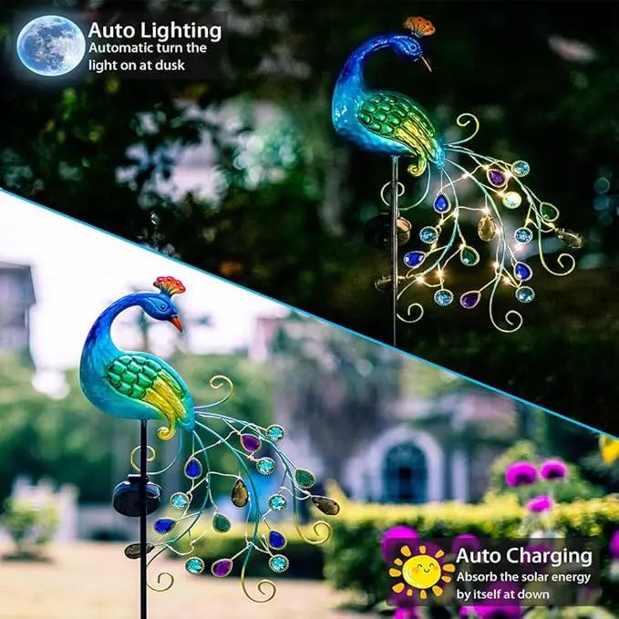 VEWOGARDEN Metal Peacock Solar Garden Lights Stakes - Waterproof Landscape Path Lights for Outdoor Patio Lawn Yard Decorations (38"*14"*2.5")Outdoor by GreenHaven Gardens