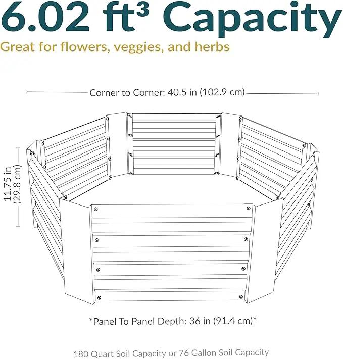 Sunnydaze 11.75" H Raised Metal Garden Bed - Galvanized Raised Garden Bed Outdoor for Vegetables and Flowers - Woodgrain - Hexagon by GreenHaven Gardens