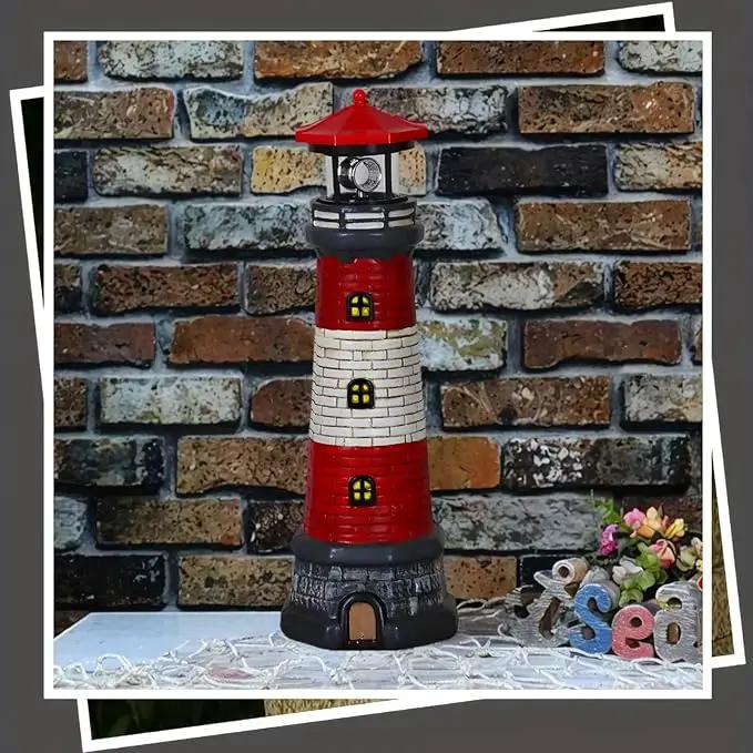 Solar Lighthouse Garden Outdoor Statues, Waterproof Lawn Lights Decor; Automatic Rotating Solar Lights for Yard, Patio, Ground, Tabletop Decoration; Unique Housewarming Gifts - 2PACK by GreenHaven Gardens