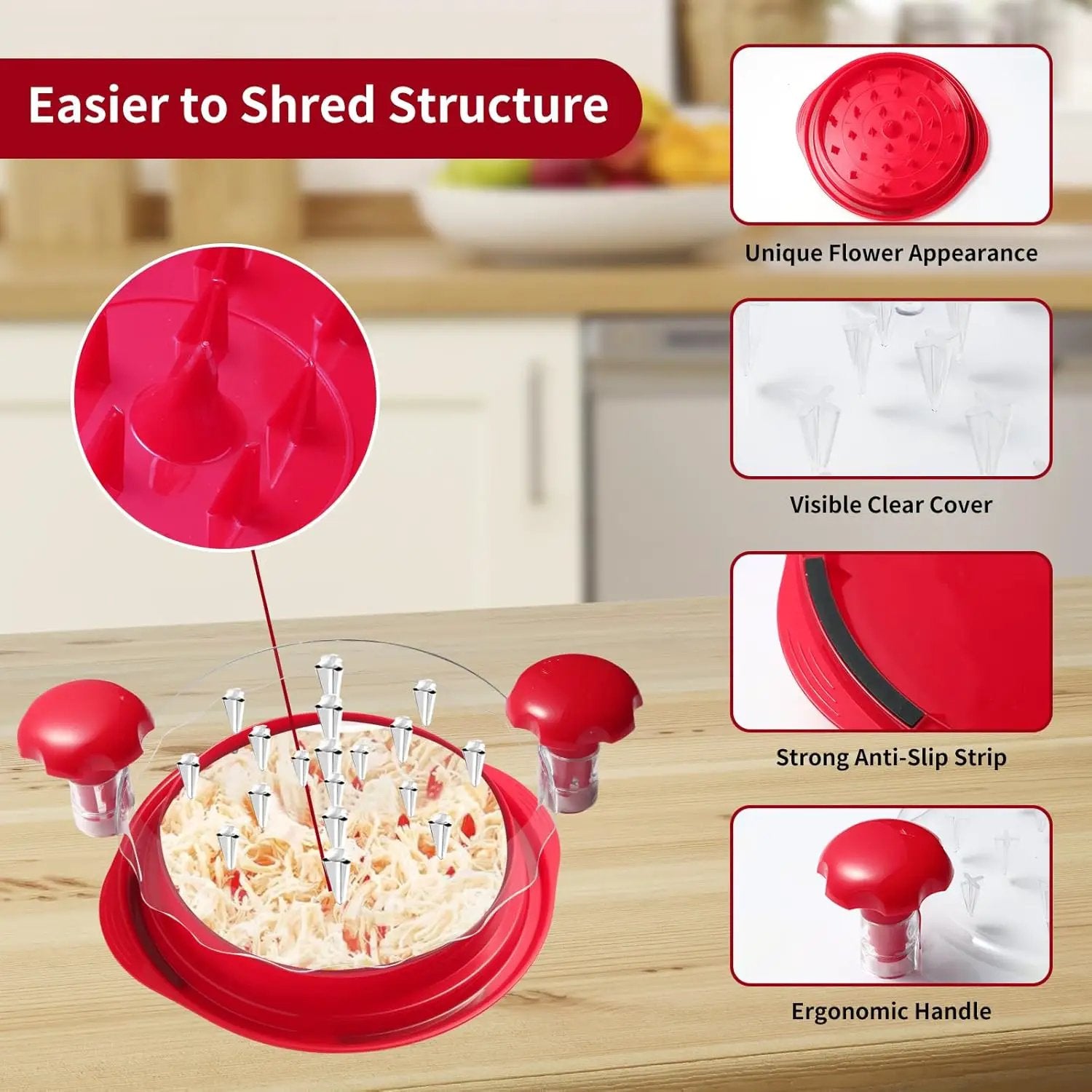 SurpOxyLoc Chicken Shredder Large Chicken Breast Shredder Tool Twist,Visible Meat Chicken Shredder,Anti-Slip Strip,BPA Free,Suitable for Pork Beef Chicken(Red) by GreenHaven Gardens
