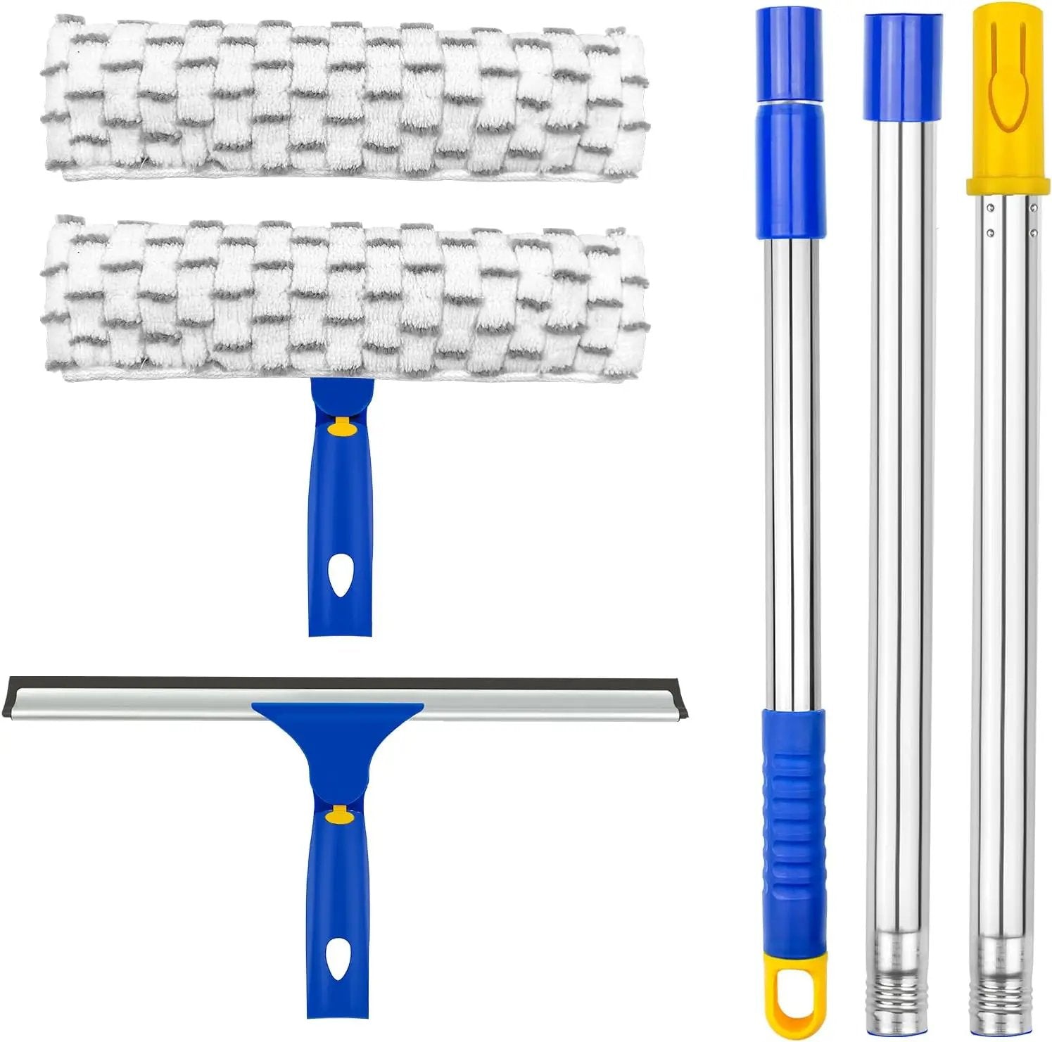 ITTAHO Squeegee for Window Cleaning,12" Squeegee and 11" Microfiber Scrubber Combi with Stainless Steel Pole,Extendable Window Cleaner for Car,Sliding Door,Shower Glass Door-Swivel Style-2 Pads by GreenHaven Gardens