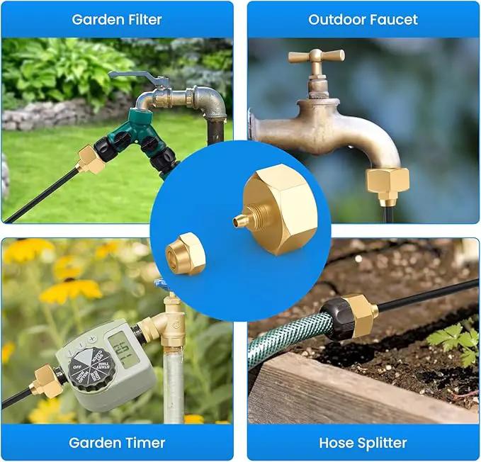 SDTC Tech 2 Pack Garden Hose Adapter, Solid Brass Drip irrigation hose connector, Standard 3/4" GHT Female Thread to 1/4" Tube Adapter for Water Hose, Convert 3/4" Garden Hose to 1/4" Tube by GreenHaven Gardens