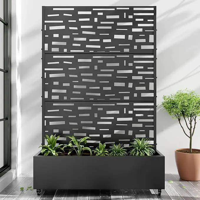 Casaphoria Metal Raised Garden Bed with Trellis and Wheels, 72"x47"x16" Planter Box for Climbing Plants, Vegetables & Vines, Features Drainage Holes and Privacy Screen (Black-Gerald) by GreenHaven Gardens