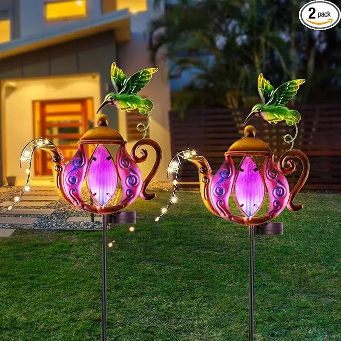2 Pack Garden Lights, Solar Outdoor Lights with Metal Stake, Waterproof Landscape Lighting Solar Powered Yard Art for Pathway, Lawn, Porch - Purple by GreenHaven Gardens