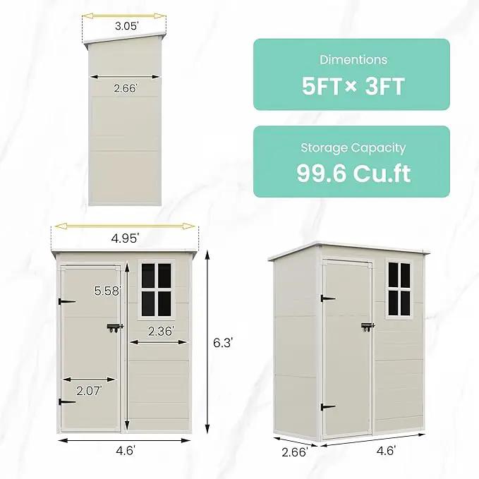 UDPATIO Outdoor Storage Shed 5x3 FT, Plastic Garden Shed for Bike, Garbage Can, Tool, Outside Sheds & Outdoor Resin Shed with Lockable Door for Backyard, Patio, Lawn, Sandstone by GreenHaven Gardens