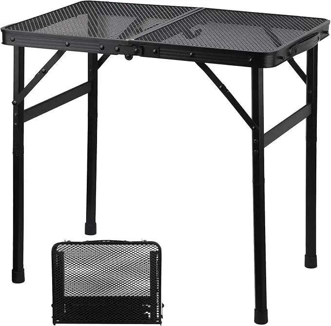 Camping Table with Mesh Desktop, Lightweight & Portable Small Folding Grill Table, Height Adjustable Metal Outdoor Table for Camp, Cooking, BBQ, RV, Picnic-2 FT Black by GreenHaven Gardens