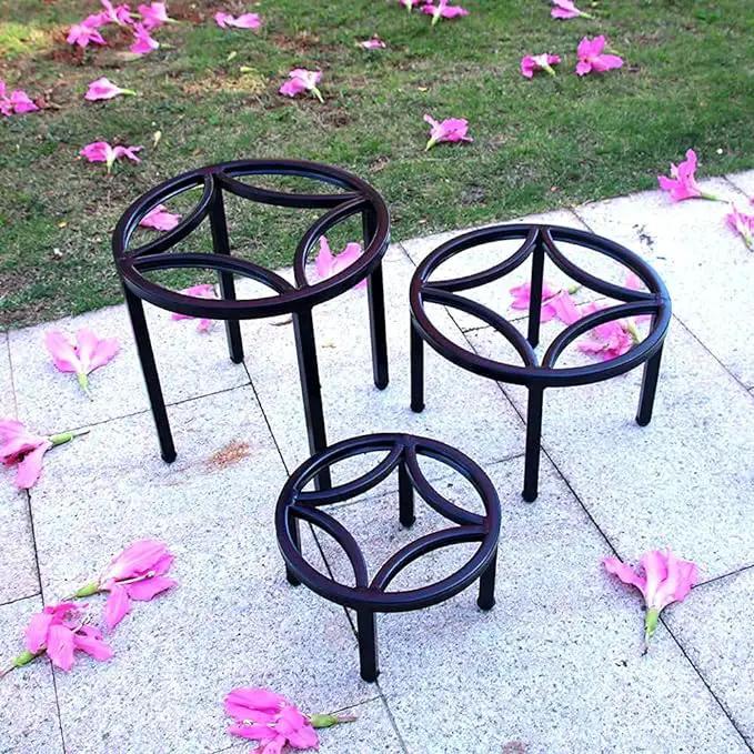 Zhongma Set of 3 Metal Plant Stand for Heavy Potted Plant for Home Indoor and Outdoor, 220 LBS Capacity & Heavy Duty Construction, Sturdy Plant Riser without Installation Required by GreenHaven Gardens