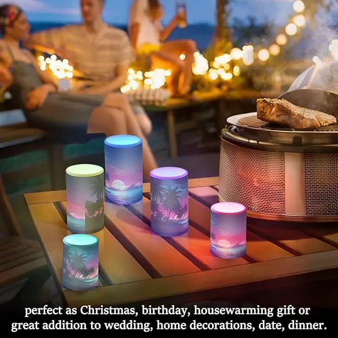 Flickering Flameless Candles, Palm Tree Beach Tropical LED Candles with Remote Timer, Set of 2 Battery Operated Candle for Valentine Wedding Birthday by GreenHaven Gardens