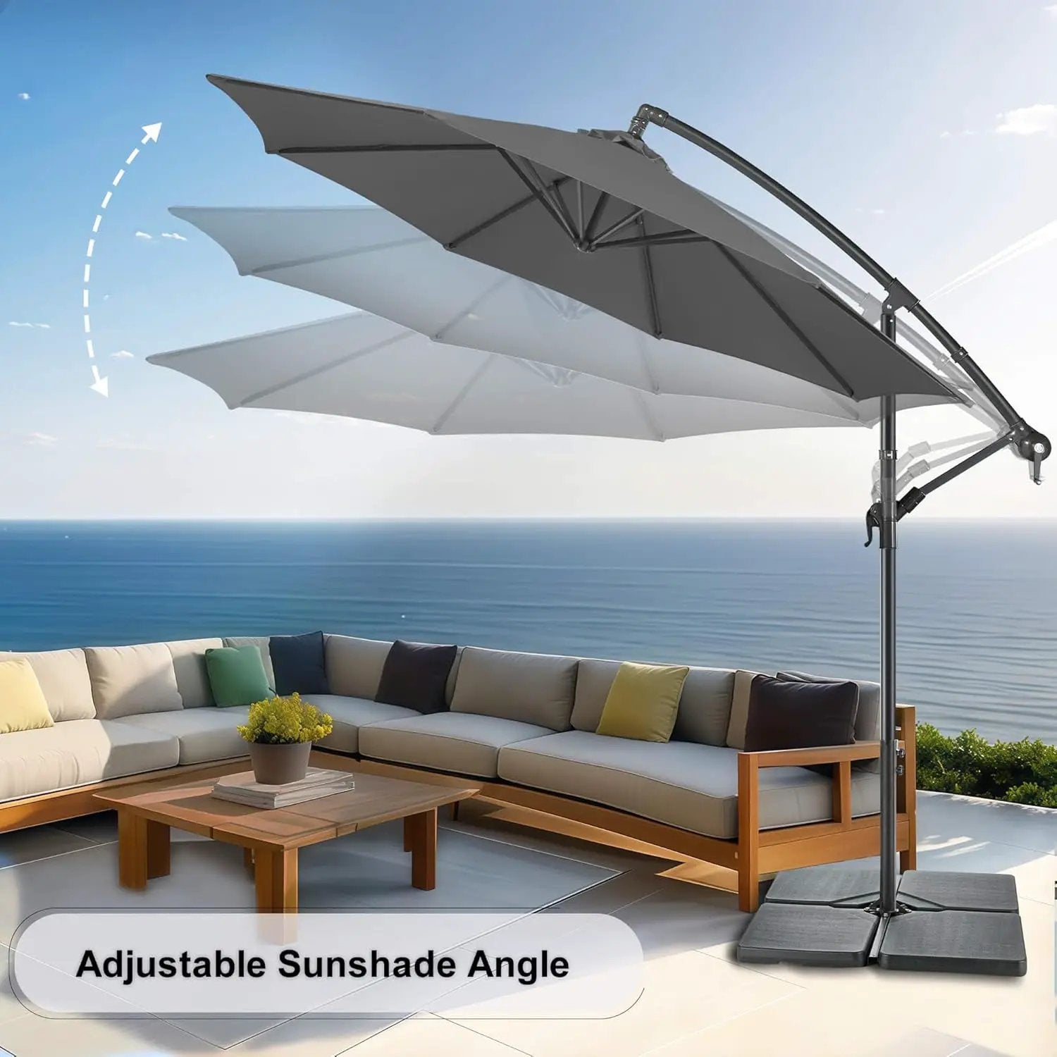 FLAME&SHADE 10ft Cantilever Patio Umbrella Outdoor, Large Offset Umbrella with Crank and Cross Base, UPF 50+ UV Protection Hanging Umbrella for Pool Deck Garden, Anthracite by GreenHaven Gardens