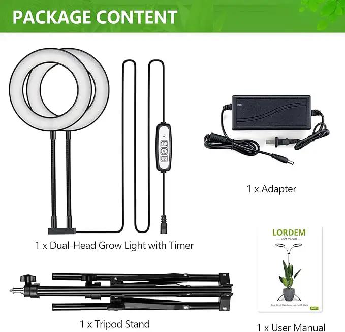LORDEM Grow Light for Indoor Plants, Dual-Head Plant Light for Plants Growing, Full Spectrum Growth Lamp with Auto Timer for 4/8/12H, 4 Dimmable Levels, 144 LEDs, Height Adjustable Stand 24.4"- 67" by GreenHaven Gardens