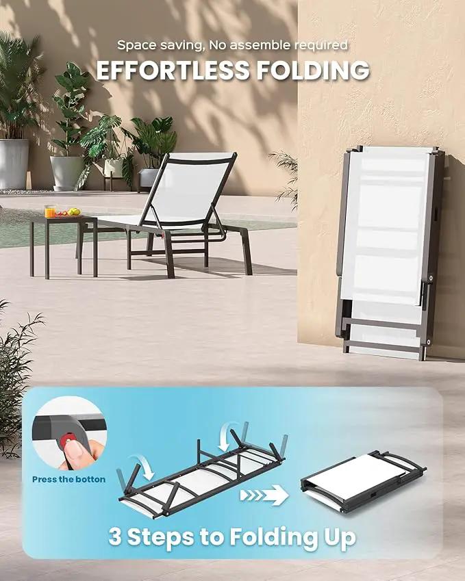Pool Lounge Chairs Set of 2, Foldable Aluminum Chaise Lounge Outdoor with 5 Positions Recliner - Free Assembly - Patio Chaise Lounge Chair for Poolside, Beach, Yard (White, 2 Pack) by GreenHaven Gardens