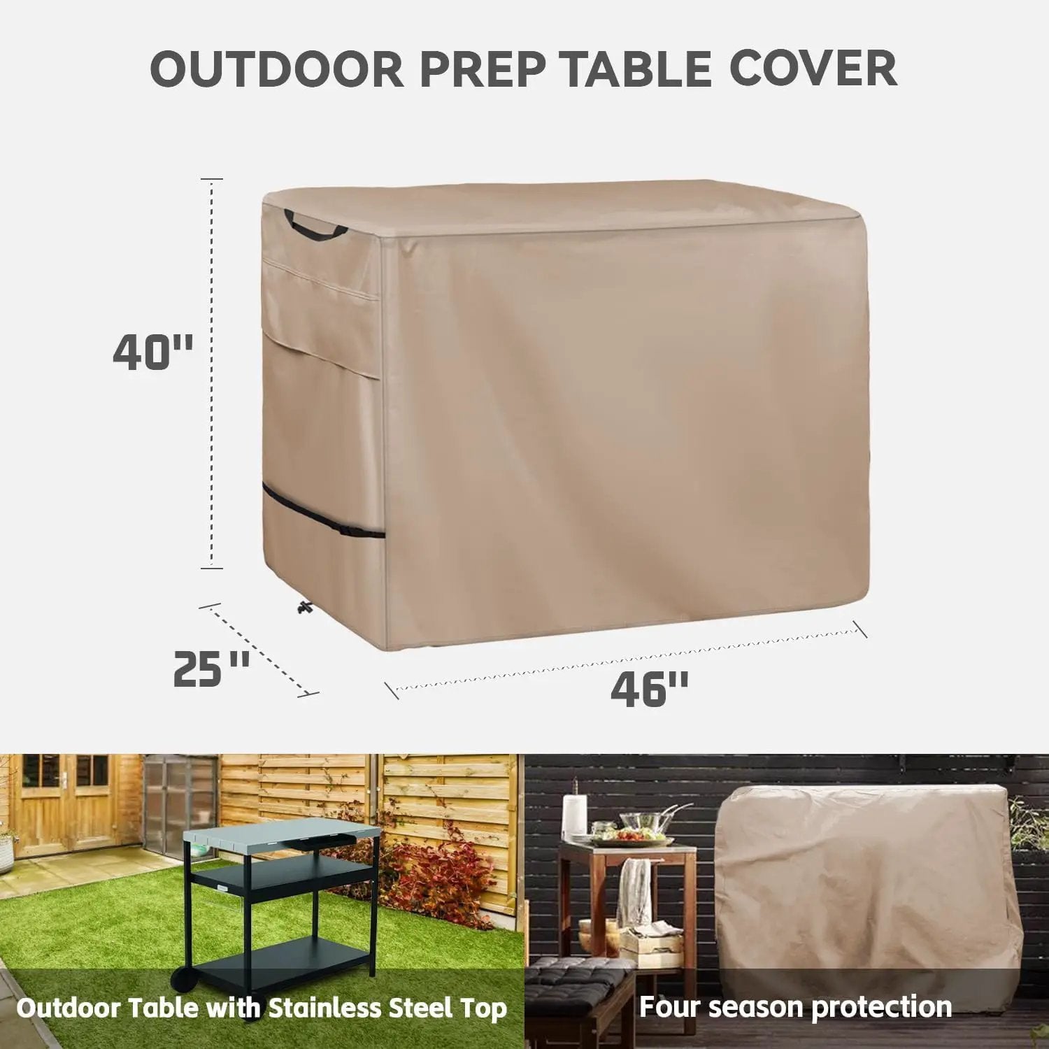 Outdoor Prep Table Cover- Heavy Duty Waterproof Cover for Outdoor Stainless Steel Table,Compatible with 46 inch Outdoor Utility Cart and Storage Cabinet Khaki by GreenHaven Gardens