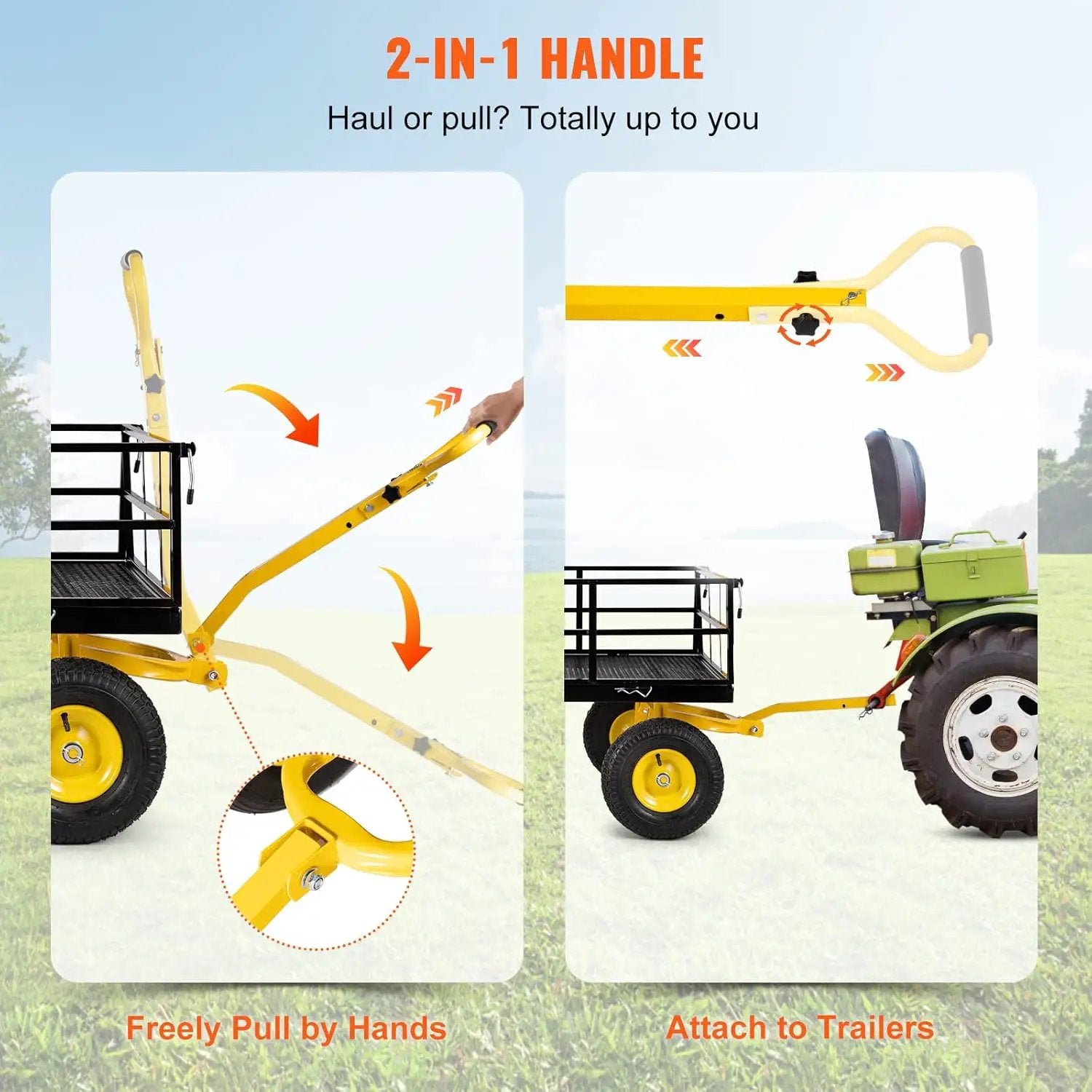 VEVOR Steel Garden Cart, Heavy Duty 1200 lbs Capacity, with Removable Mesh Sides to Convert into Flatbed, Utility Metal Wagon with 2-in-1 Handle and 13 in Tires, Perfect for Garden, Farm, Yard by GreenHaven Gardens