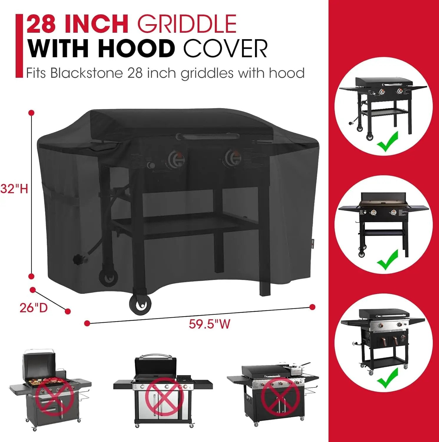 Unicook 5483 Griddle Cover for Blackstone 28 Inch Cooking Station with Hood, Heavy Duty Waterproof Flat Top Gas Grill Cover, All Weather Protection for BBQ Griddle, Black by GreenHaven Gardens