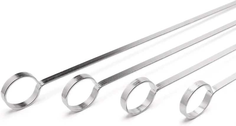 THORIUM BBQ Skewers |Shish Kebab Rotisserie Skewers for Grilling | Sharp Flat S kewers with Ring Handle for Easy Turning | Durable Stainless Steel | 12 Pieces, 35cm Long | Includes Basting Brush by GreenHaven Gardens