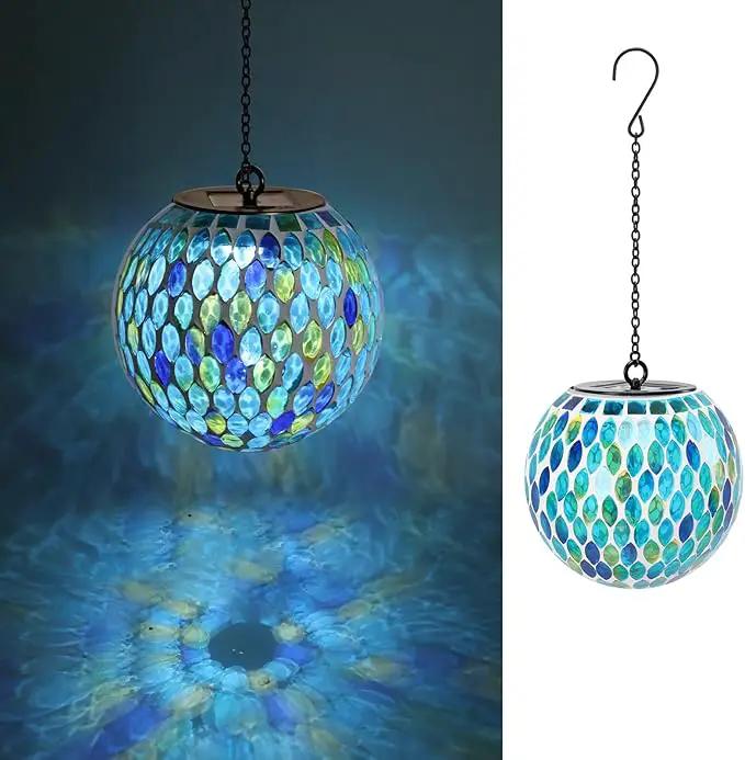 VCUTEKA Hanging Solar Lanterns Mosaic Solar Lights with Hook Up, Outdoor Garden Lights Decor for Yard Tree Fence Patio, Blue by GreenHaven Gardens