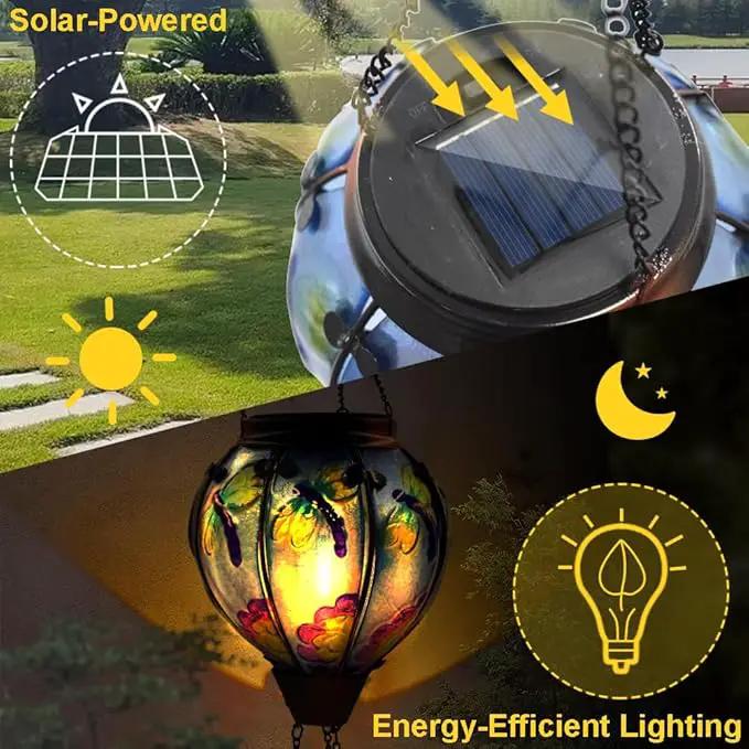 Hot Air Balloon Solar Lantern with Flickering Flame, Glass Hanging Garden Lights Outdoor Waterproof for Tree Yard Patio Mother's Day Gift, 18" H Dragonfly by GreenHaven Gardens