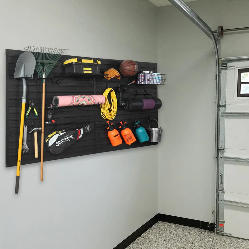 Slatwall Panel Garage Organizer PVC Slatwall Heavy Duty Wall Mounted Rack, Interlocking Slat Wall Panels for Tool Organization Peg Board(Grey 4 x 4 ft) by GreenHaven Gardens