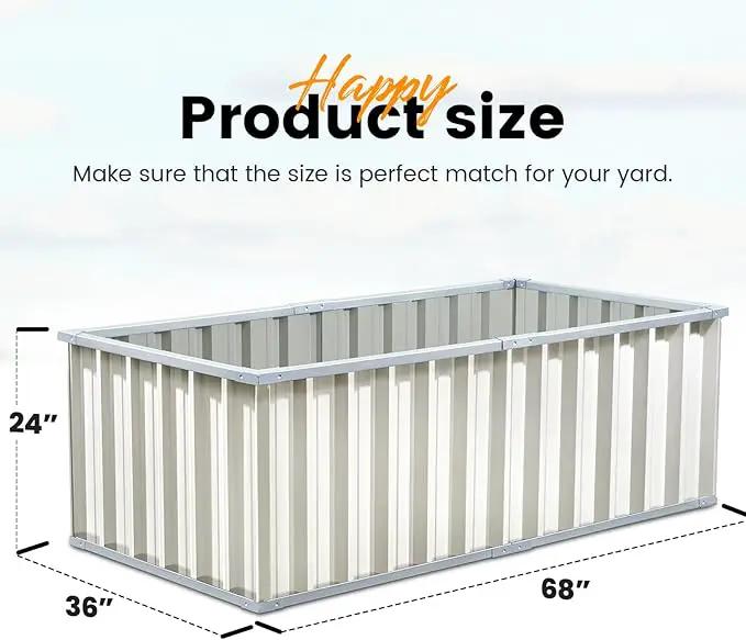 KING BIRD Raised Garden Bed 68" x 36" x 24" Heightened Galvanized Steel Metal Planter Box Outdoor for Deep-Rooted Vegetables, Flowers, Large Raised Bed Kit (Ivory) by GreenHaven Gardens