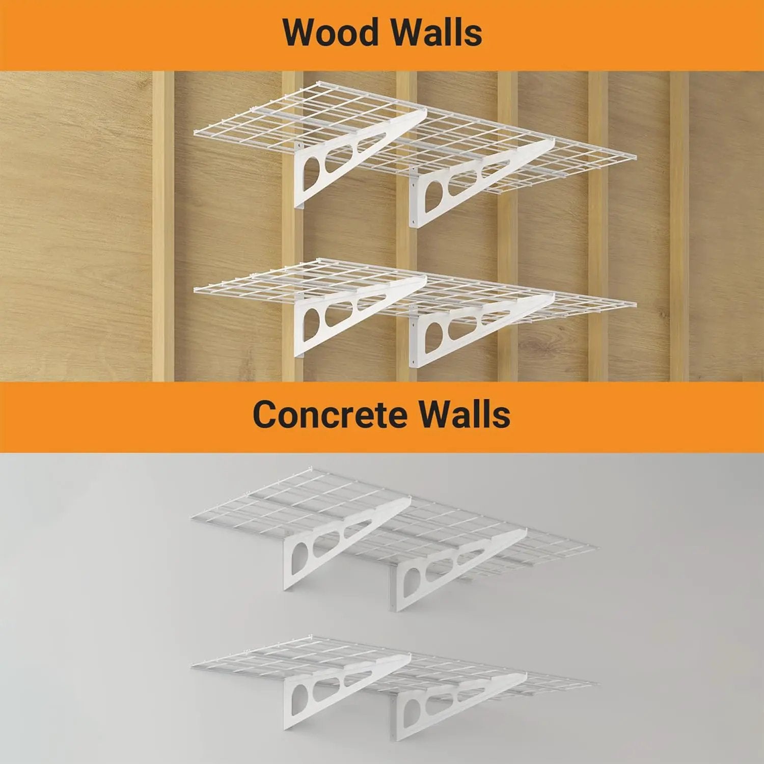 2x4 ft Garage Shelving, 2-Pack Wall-Mounted Shelves for Garage, Kitchen, Pantry Storage, 400 lbs Total Load Capacity Wall Shelving, White by GreenHaven Gardens