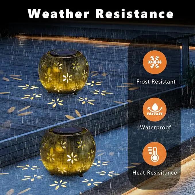 VEWOGARDEN 2 Pack Solar Lanterns Outdoor Waterproof Solar Lantern Hollow Out Metal Lantern Solar Lights for Patio Garden Table Decor by GreenHaven Gardens