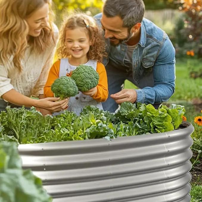 4x2x2ft Oval Galvanized Raised Garden Bed Kits Outdoor Large Metal Modular Planter Box 9-in-1 Raised Beds for Gardening,Vegetables,Fruits,Flowers & Herbs (Silver) by GreenHaven Gardens