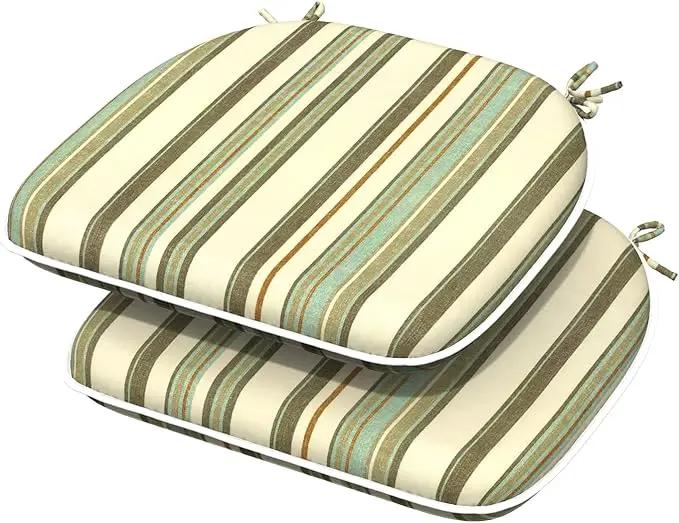 Indoor/Outdoor Chair Cushions 16x17 Inch, Patio Chair Cushions with Ties, All Weather Seat Cushions for Patio Furniture Home Garden Chair Use, Set of 2,Stripe Onyx by GreenHaven Gardens