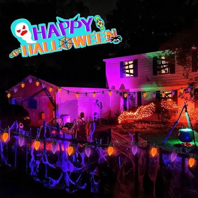 26FT LED Halloween Lights Outdoor, C7 Orange and Purple Halloween Stirng Lights with 50 LED Bulbs, Plug-in Outdoor Halloween Decorations Lights Waterproof for Halloween Patio Outdoor Party Yard Garden by GreenHaven Gardens